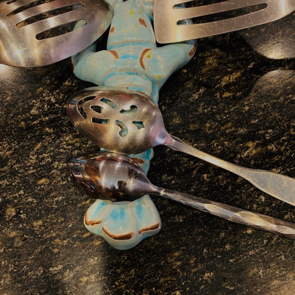 Lobster Mud Pi Spoon Rest Plate Ceramc Blue Brown - Picture 5 of 8